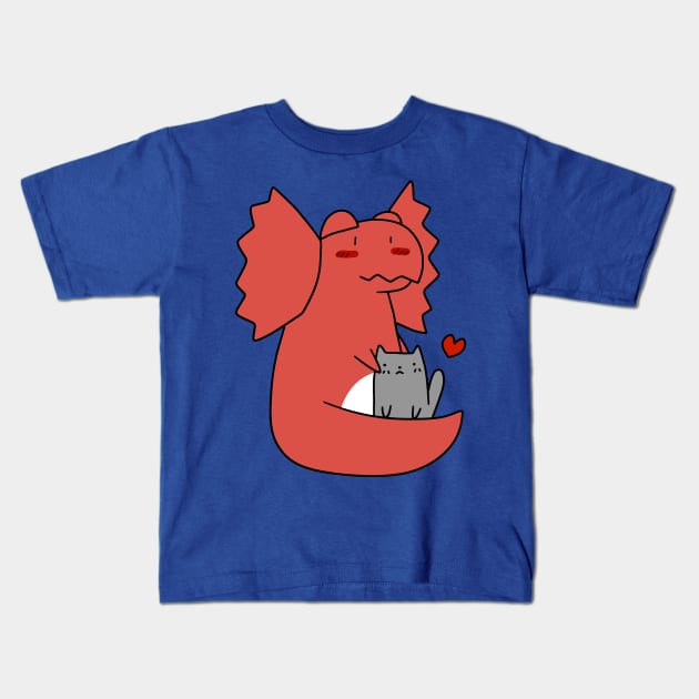 Dilophosaurus Loves Cat Kids T-Shirt by saradaboru